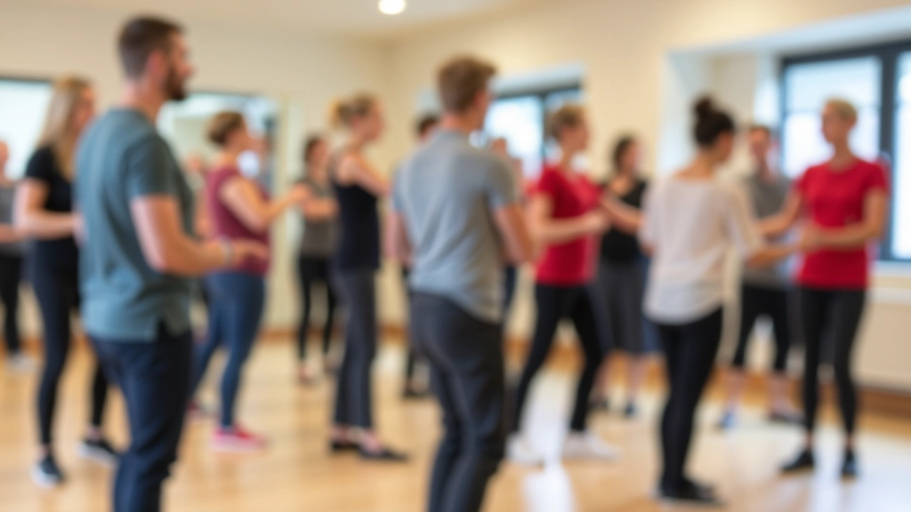 Group of beginner students in a dance class setting, standing in formation ready to learn
