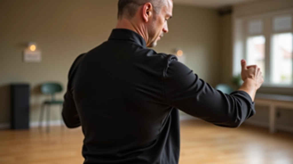 Dance instructor demonstrating posture and hip position during a salsa class, fully clothed in professional dancewear